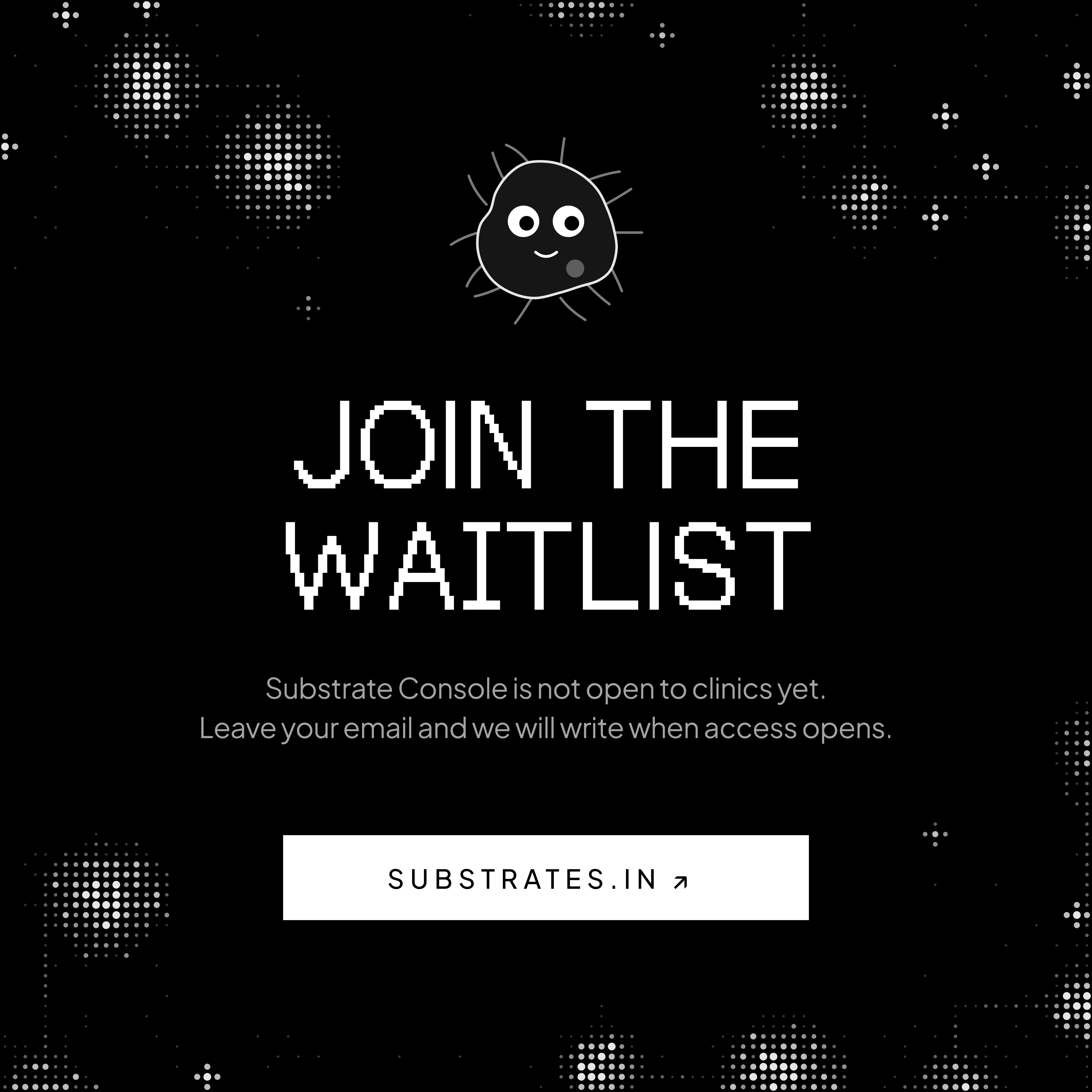 Instagram post titled Join the waitlist, with Soma above the heading and a button reading substrates.in.